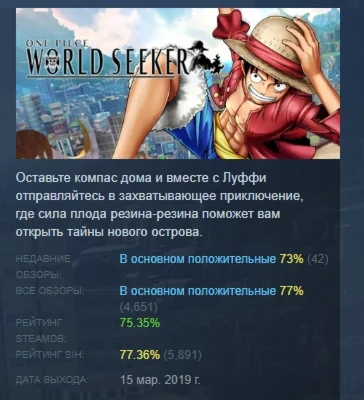 ONE PIECE WORLD SEEKER АВТОДОСТАВКА STEAM РОССИЯ