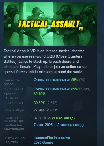 Tactical Assault VR АВТОДОСТАВКА STEAM РОССИЯ