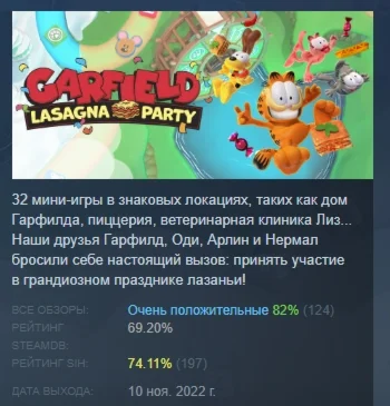 Garfield Lasagna Party STEAM KEY REGION GLOBAL+РОССИЯ