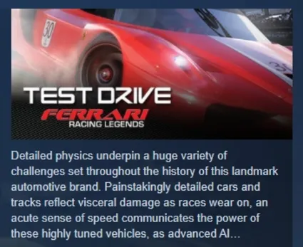 Test Drive: Ferrari Racing Legends АВТОДОСТАВКА STEAM GLOBAL МГНОВЕННО ЛИЦЕНЗИЯ