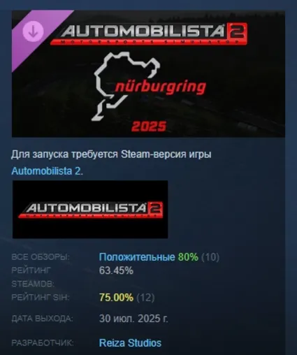 Automobilista 2 - Nurburgring 2025 DLC АВТОДОСТАВКА STEAM РОССИЯ