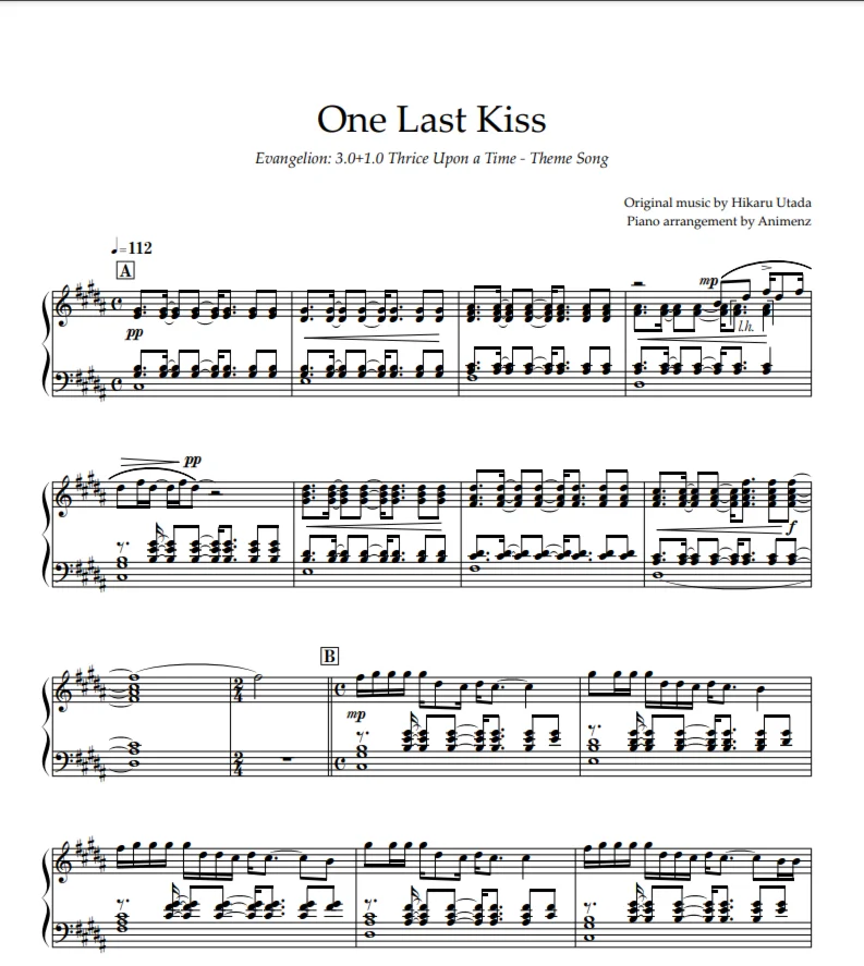 Ноты Animenz - One Last Kiss – Evangelion: 3.0 + 1.0