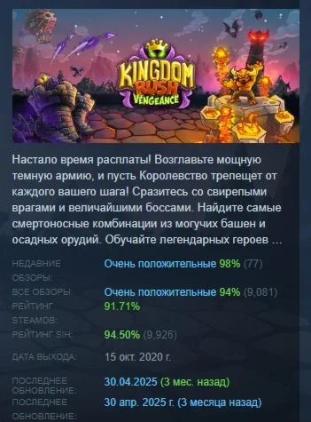 Kingdom Rush Vengeance - Tower Defense STEAM РОССИЯ
