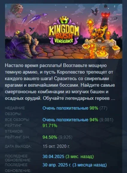 Kingdom Rush Vengeance - Tower Defense АВТОДОСТАВКА STEAM РОССИЯ