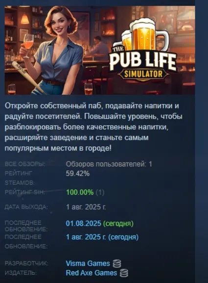 The Pub Life Simulator АВТОДОСТАВКА STEAM РОССИЯ