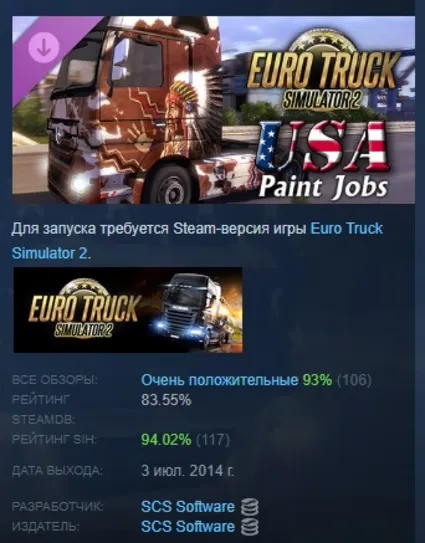 Euro Truck Simulator 2 - USA Paint Jobs Pack АВТОДОСТАВКА STEAM РОССИЯ