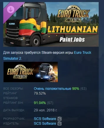 Euro Truck Simulator 2 - Lithuanian Paint Jobs Pack РФ