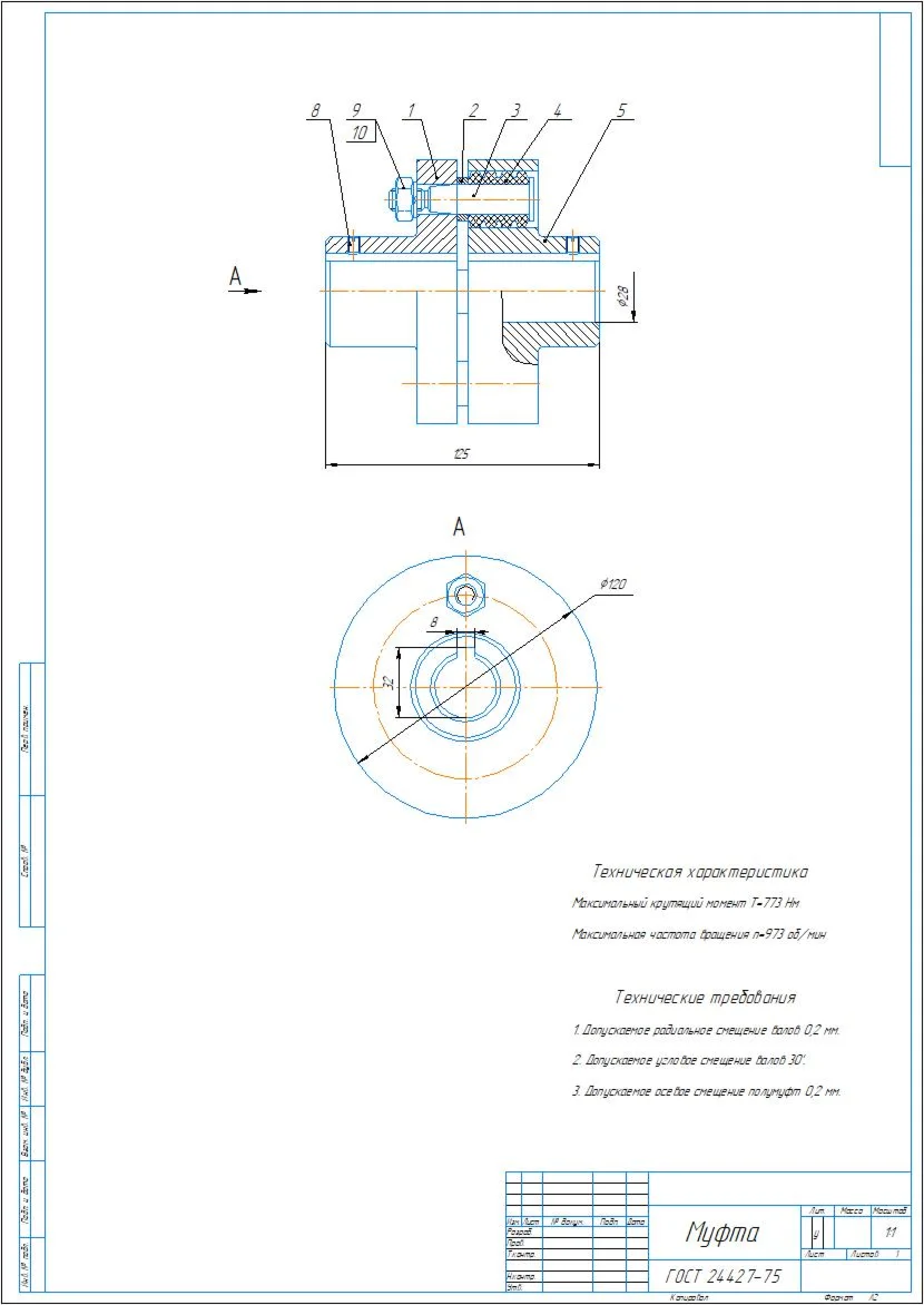Drawing of elastic sleeve-pin coupling d=28 mm