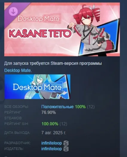 Desktop Mate Kasane Teto DLC АВТОДОСТАВКА STEAM РОССИЯ