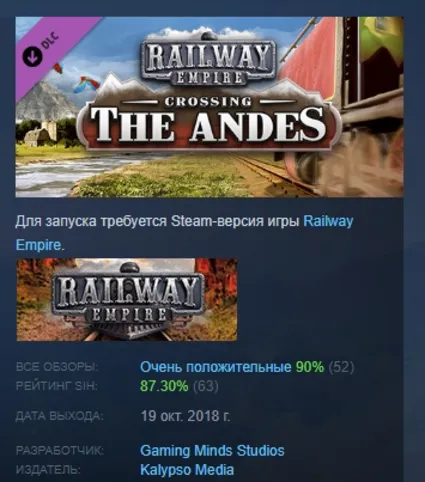 Railway Empire - Crossing the Andes DLC STEAM РОССИЯ