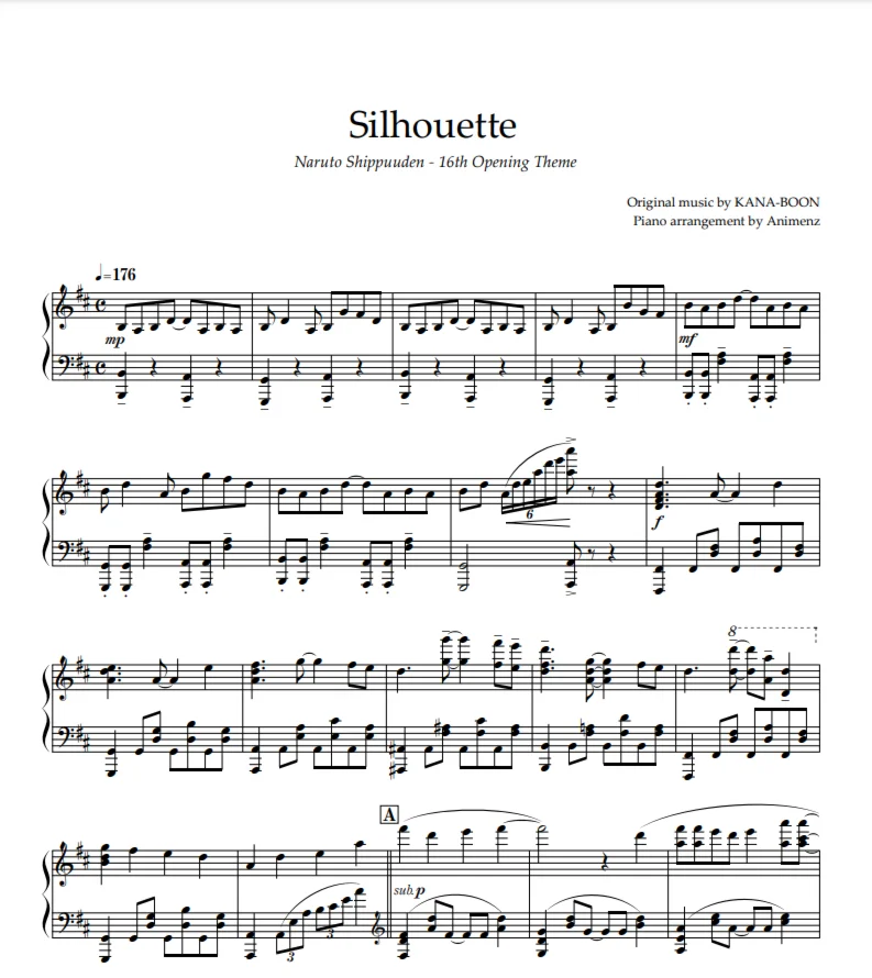 Ноты Animenz - Silhouette – Naruto Shippuden OP16