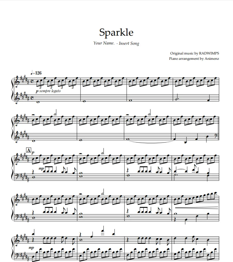 Ноты Animenz - Sparkle – Your Name. (Kimi no Na wa.)
