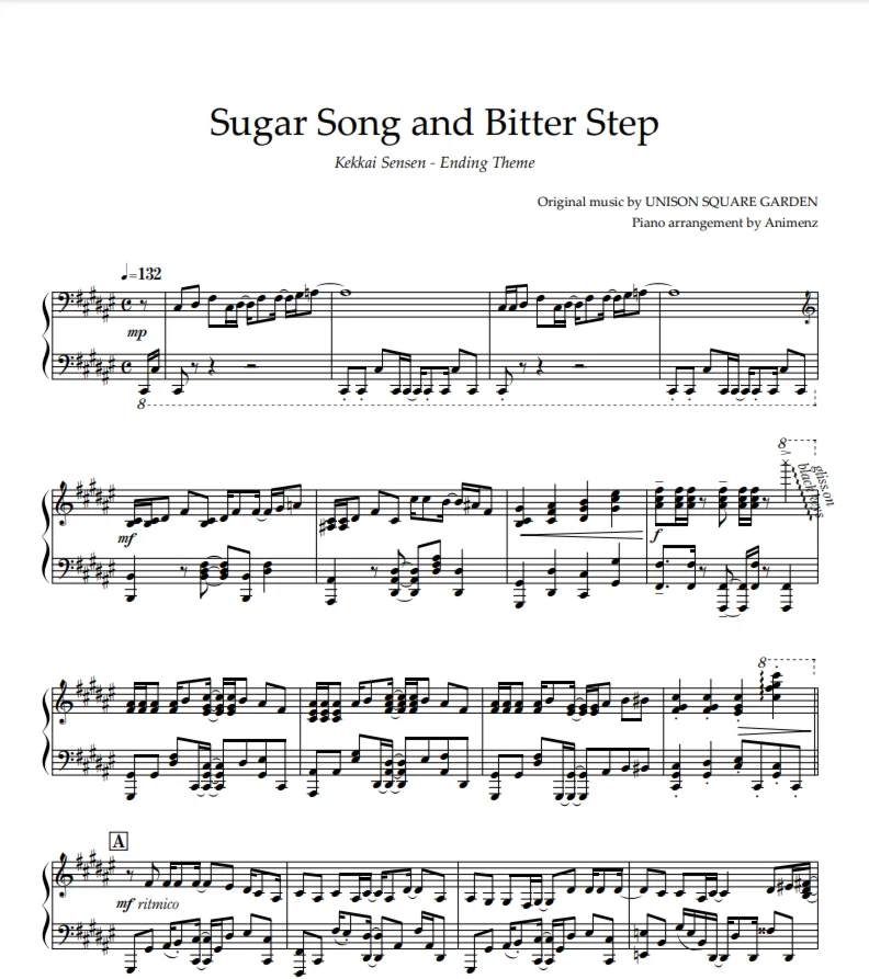 Ноты Animenz Sugar Song and Bitter Step – Kekkai Sensen