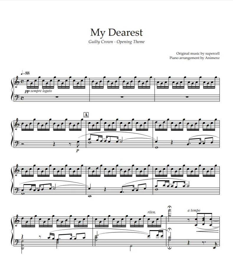 Ноты Animenz - My Dearest – Guilty Crown OP [10 Year]
