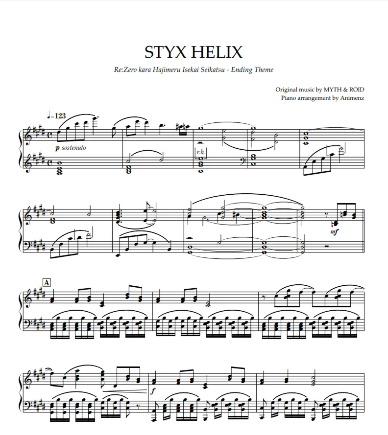 Ноты Aimenz - STYX HELIX – Re:ZERO ED