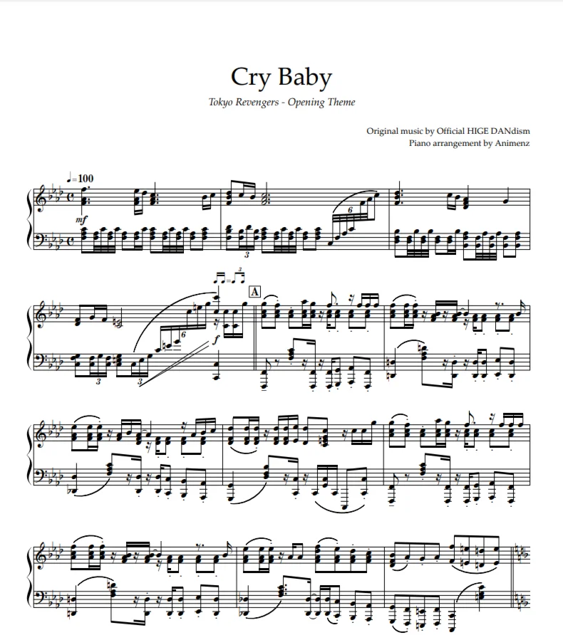 Ноты Animenz - Cry Baby – Tokyo Revengers OP