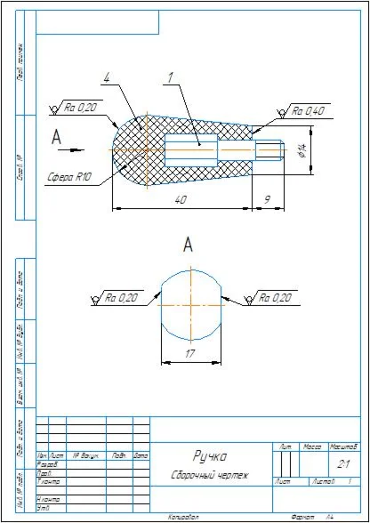 Drawing of the reinforced product "Handle"