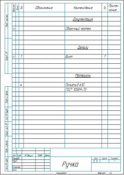 Drawing of the reinforced product "Handle"