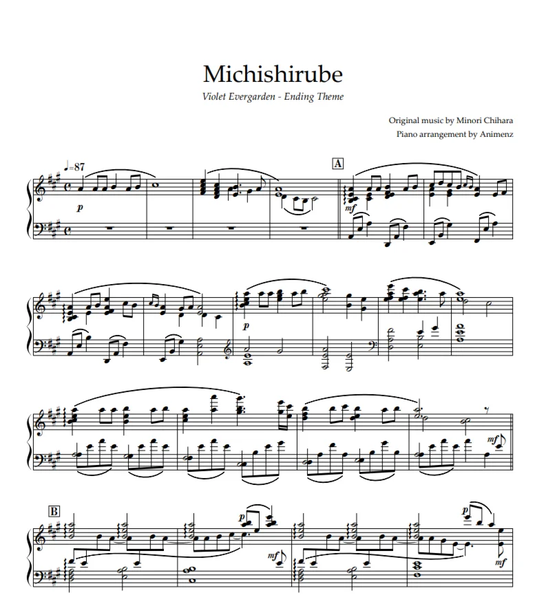 Ноты Animenz - Michishirube – Violet Evergarden ED