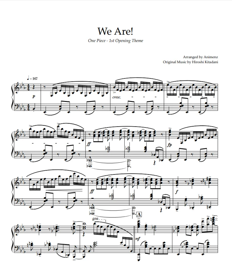Ноты Animenz - We Are! – One Piece OP1
