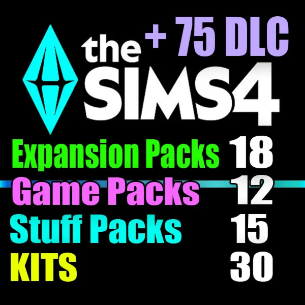 SIMS 4 + 75 DLC (18 exp / 12 gp / 15 sp / 30 kits)