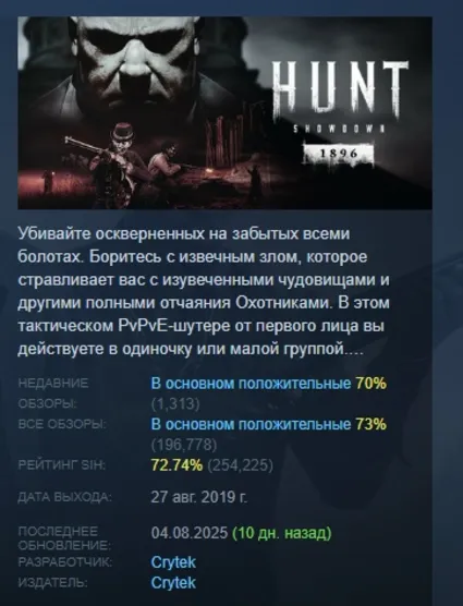 Hunt: Showdown 1896 АВТОДОСТАВКА STEAM РОССИЯ