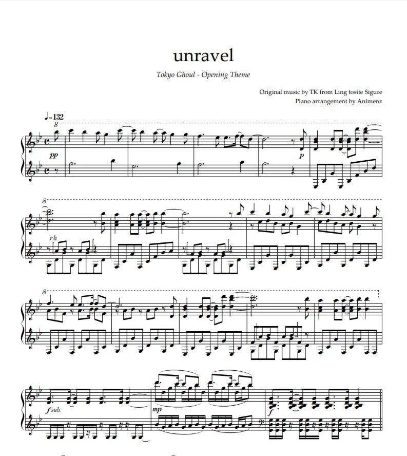 Ноты Animenz - Unravel - Tokyo Ghoul OP