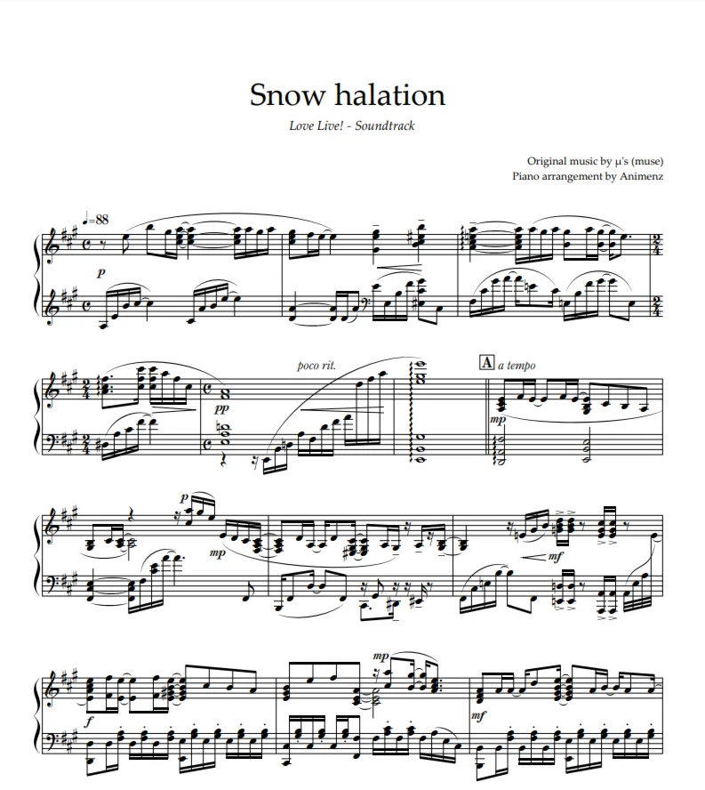Ноты Animenz - Snow Halation - Love Live! OST