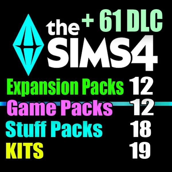 SIMS 4 + 61 DLC (12 exp / 12 gp / 18 sp / 19 kits)