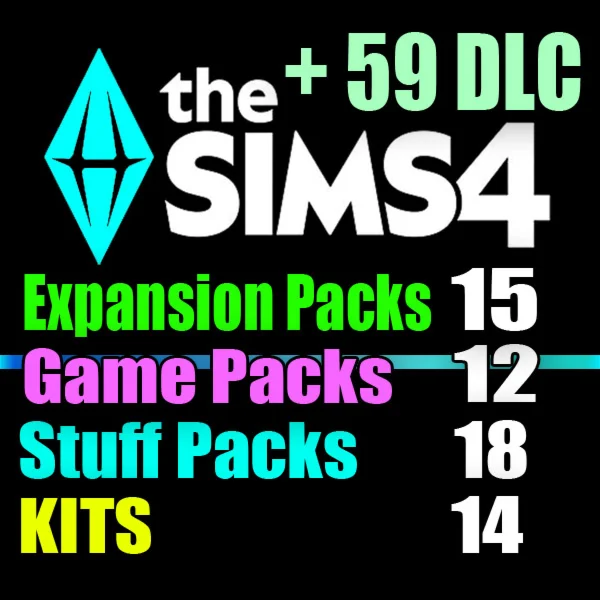 SIMS 4 + 59 DLC (15 exp / 12 gp / 18 sp / 14 kits)