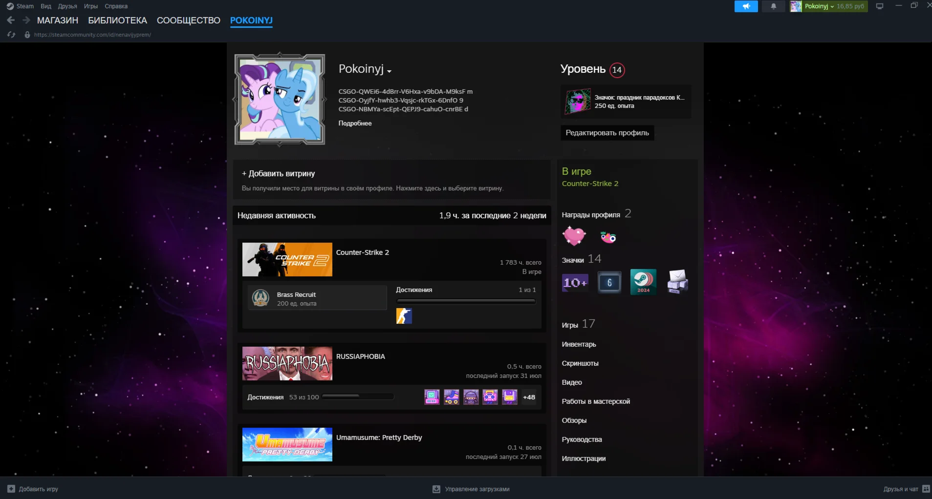 CS 2 PRIME 9 MEDALS 6 YEARS ACCOUNT 14 LVL STEAM