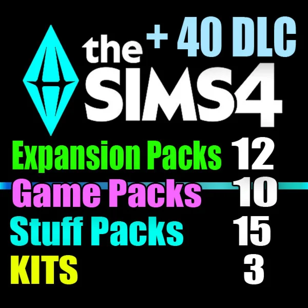 SIMS 4 + 40 DLC (12 exp / 10 gp / 15 sp / 3 kits)