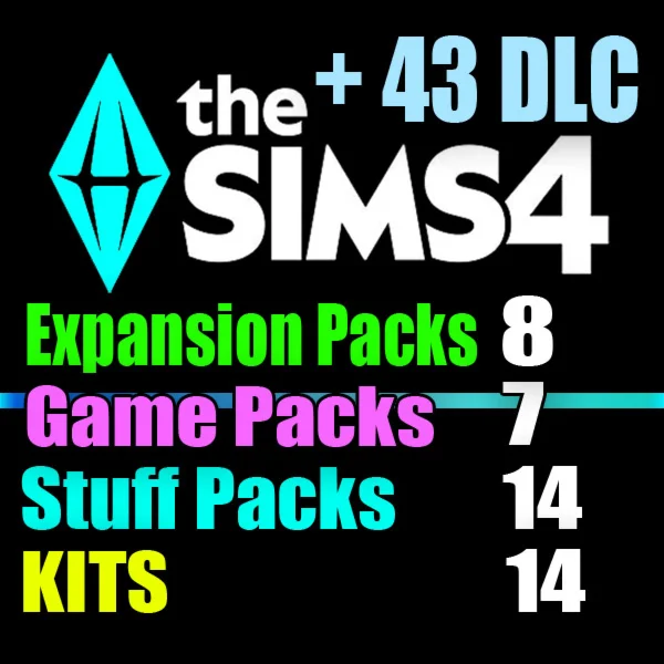SIMS 4 + 43 DLC (8 exp / 7 gp / 14 sp / 14 kits)