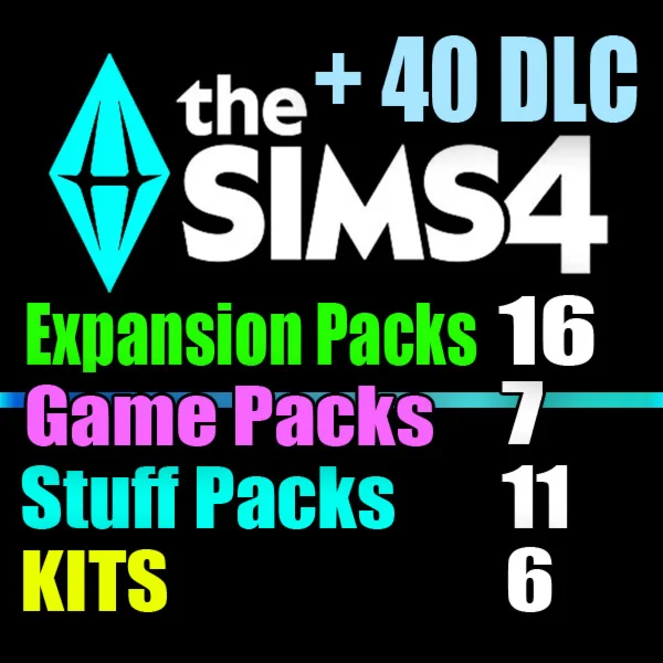SIMS 4 + 40 DLC (16 exp / 7 gp / 11 sp / 6 kits)