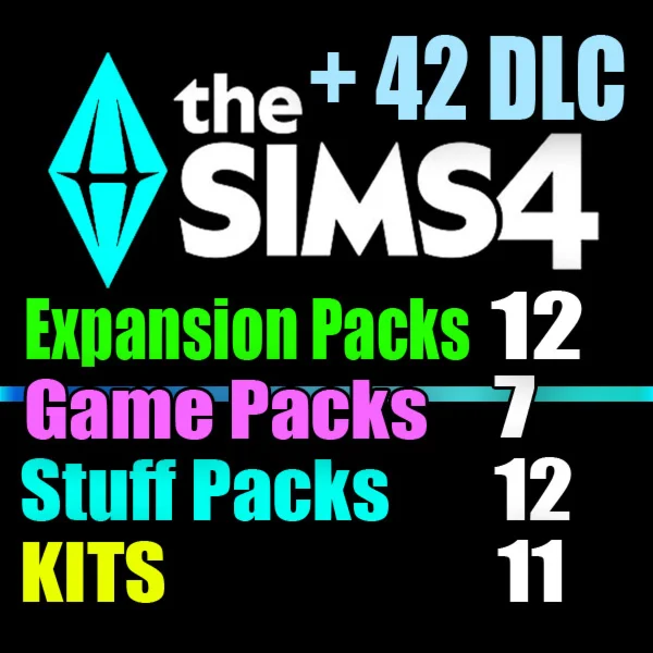 SIMS 4 + 42 DLC (12 exp / 7 gp / 12 sp / 11 kits)