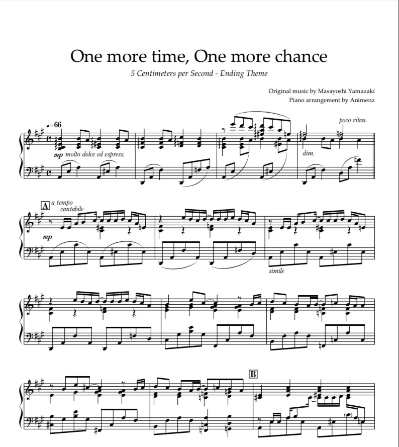 Ноты Animenz - One more time - 5 Centimeters per Second