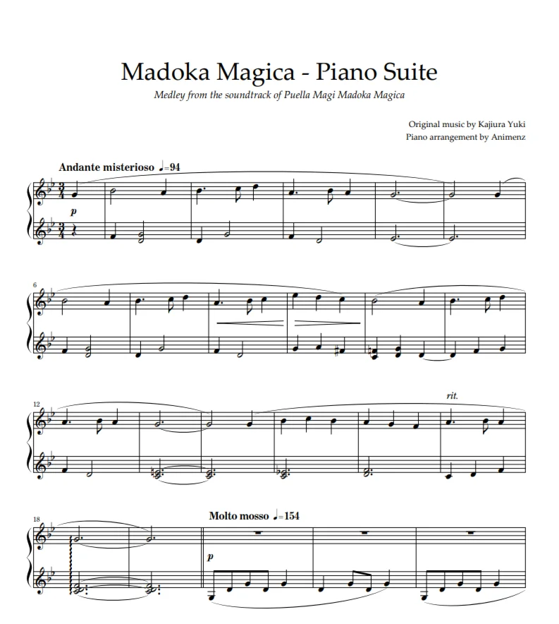 Ноты Animenz -  Madoka Magica - Soundtrack Medley