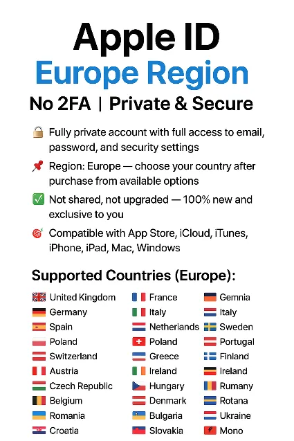 Apple ID Европа: UK + FR + DE + Другие | Без 2FA 🔐