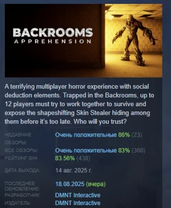 BACKROOMS: APPREHENSION АВТОДОСТАВКА STEAM РОССИЯ