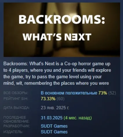 Backrooms: What's Next АВТОДОСТАВКА STEAM РОССИЯ