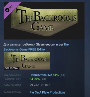 The Backrooms Game - Support This Game DLC STEAM РОССИЯ