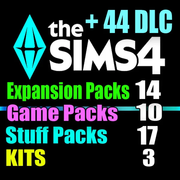SIMS 4 + 44 DLC (14 exp / 10 gp / 17 sp / 3 kits)