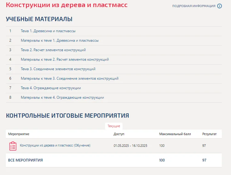 Конструкции из дерева и пластмасс.Тест Синергия/МТИ