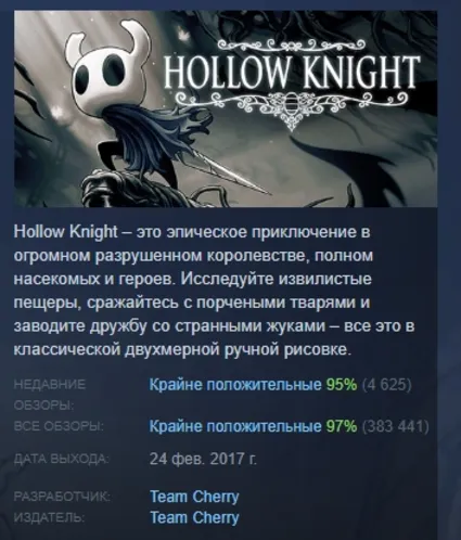 Hollow Knight АВТОДОСТАВКА STEAM РОССИЯ