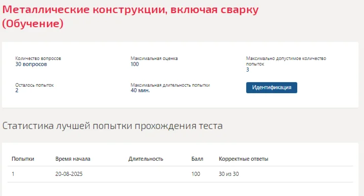 Металлические конструкции, включая сварку.Тест МТИ