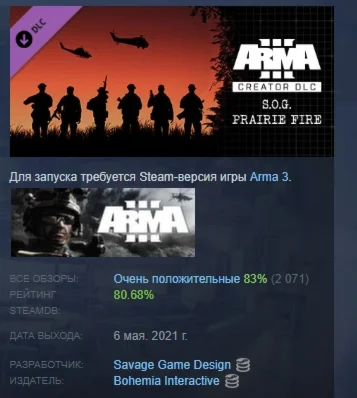 Arma 3 Creator DLC: S.O.G. Prairie Fire DLC STEAM