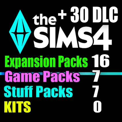 SIMS 4 + 30 DLC (16 доп・7 наб・7 кат・0 ком) на 1 мес