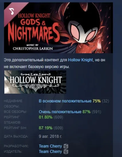 Hollow Knight - Gods  Nightmares DLC STEAM РОССИЯ