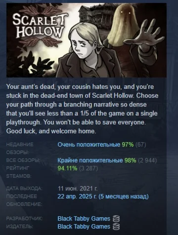 Scarlet Hollow АВТОДОСТАВКА STEAM GIFT РОССИЯ