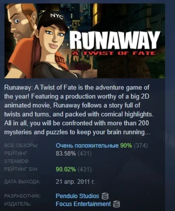 Runaway: A Twist of Fate АВТОДОСТАВКА STEAM РОССИЯ